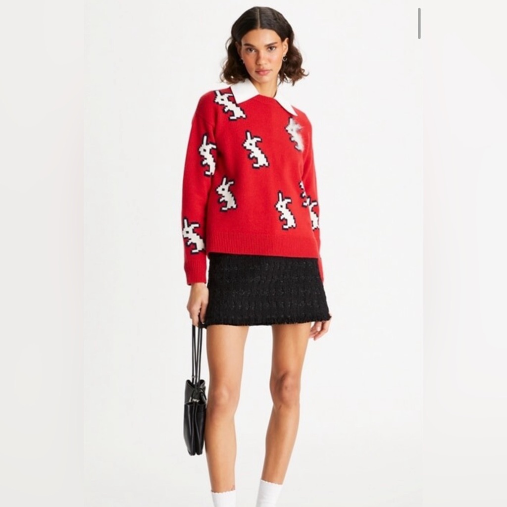Tory Burch Reversible Jacquard Rabbit Sweater